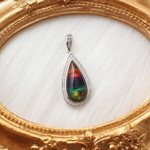 AMMOLITE NECKLACE, AMMOLITE Pendant, Sterling Silver Ammolite Pendant Necklace
